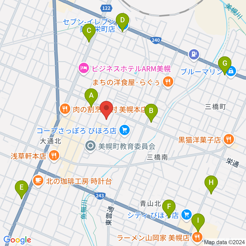 美幌町民会館びほーる周辺のコンビニエンスストア一覧地図