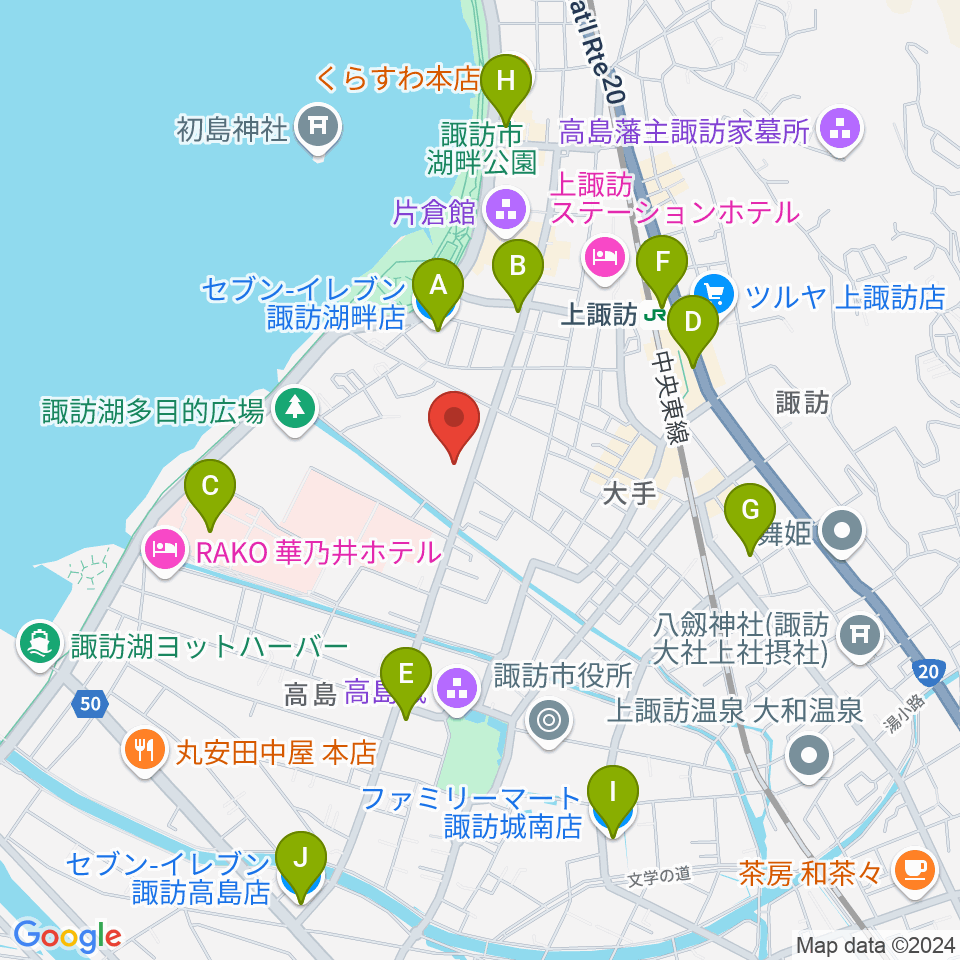 諏訪市文化センター周辺のコンビニエンスストア一覧地図