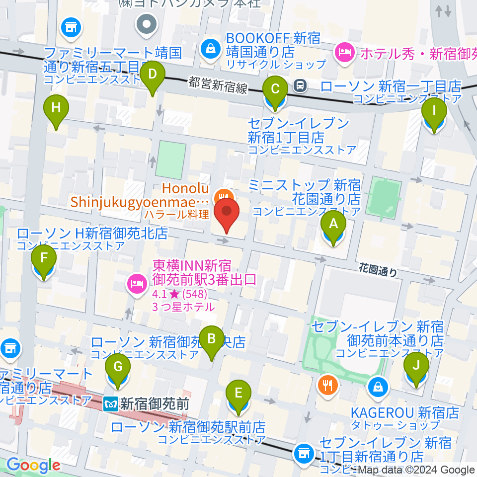 新宿御苑Only Yesterday周辺のコンビニエンスストア一覧地図