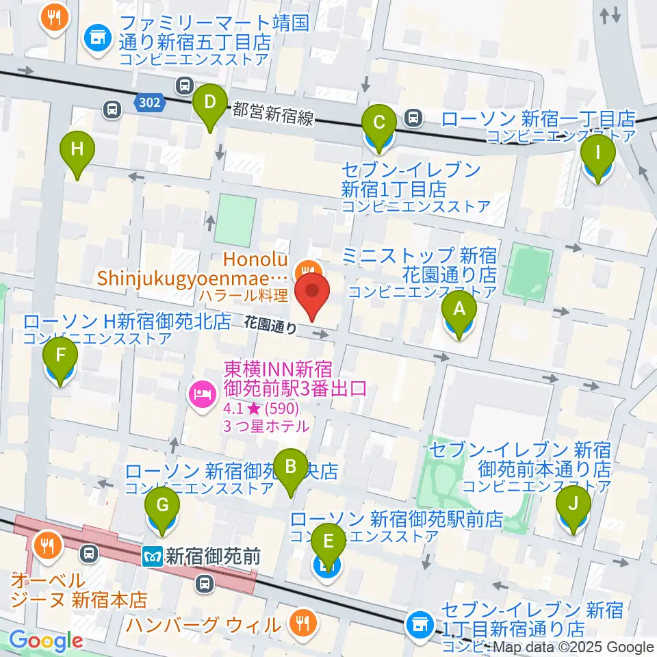 新宿御苑Only Yesterday周辺のコンビニエンスストア一覧地図