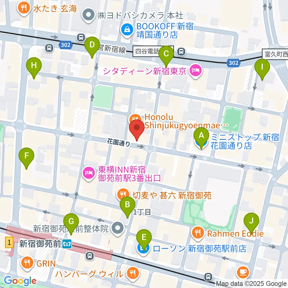 新宿御苑Only Yesterday周辺のコンビニエンスストア一覧地図