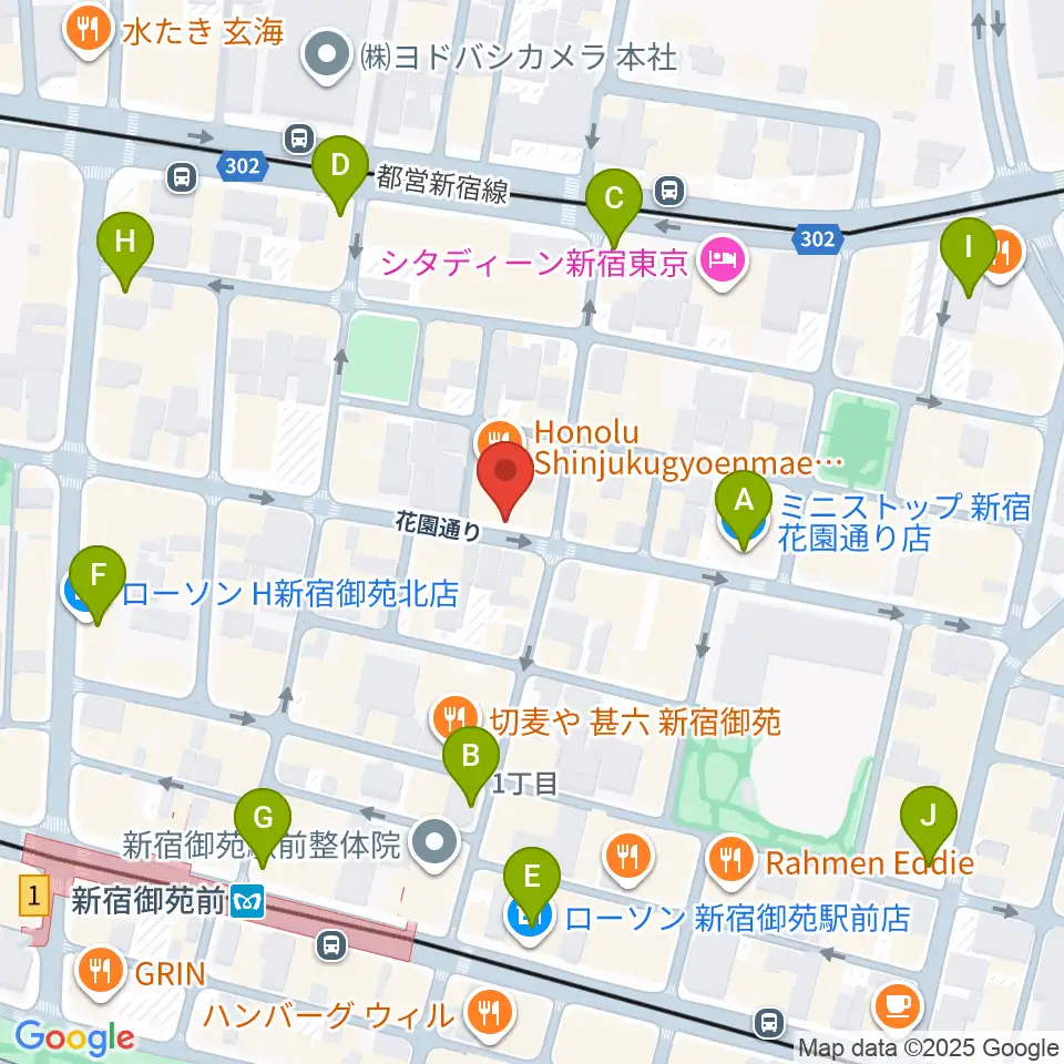 新宿御苑Only Yesterday周辺のコンビニエンスストア一覧地図