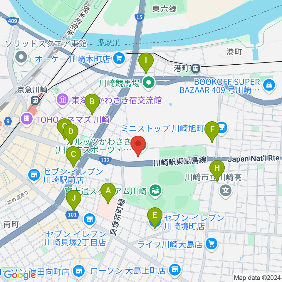 カルッツかわさき スポーツ周辺のコンビニエンスストア一覧地図