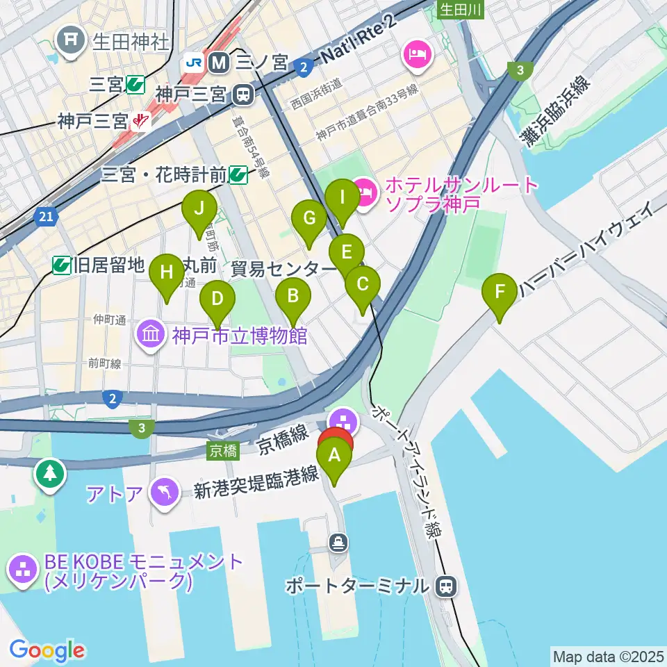 神戸ポートオアシス周辺のコンビニエンスストア一覧地図