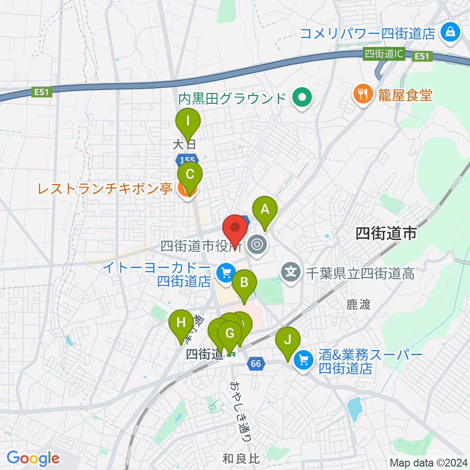 四街道市文化センター周辺のコンビニエンスストア一覧地図