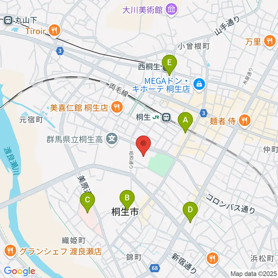 桐生市立中央公民館周辺のコンビニエンスストア一覧地図