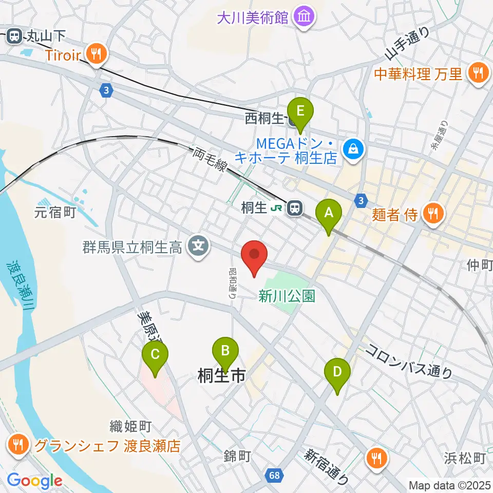 桐生市立中央公民館周辺のコンビニエンスストア一覧地図
