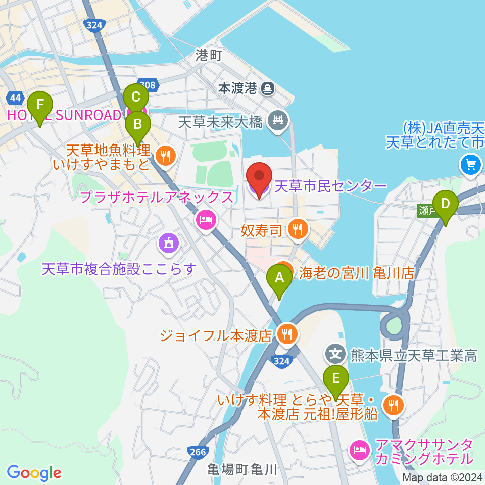 天草市民センター周辺のコンビニエンスストア一覧地図