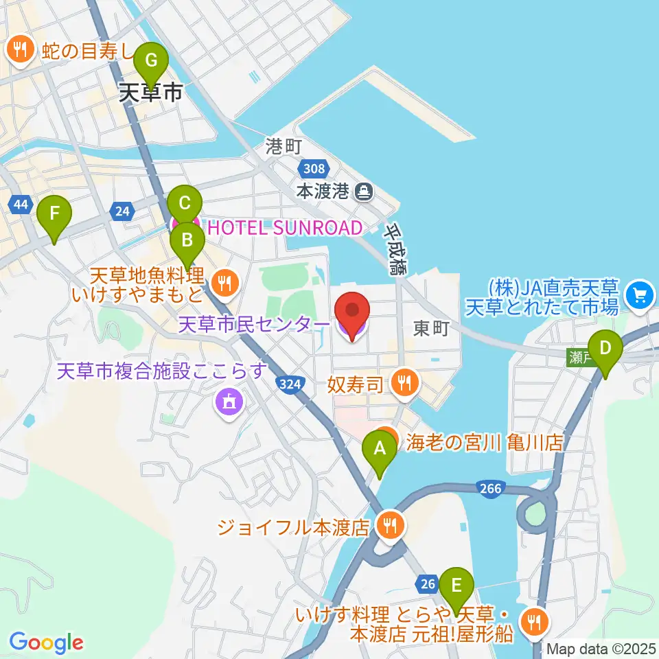 天草市民センター周辺のコンビニエンスストア一覧地図