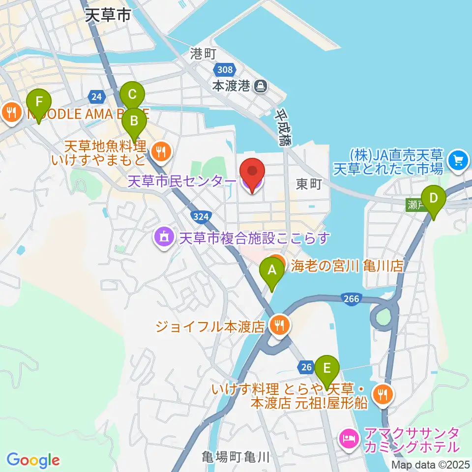 天草市民センター周辺のコンビニエンスストア一覧地図