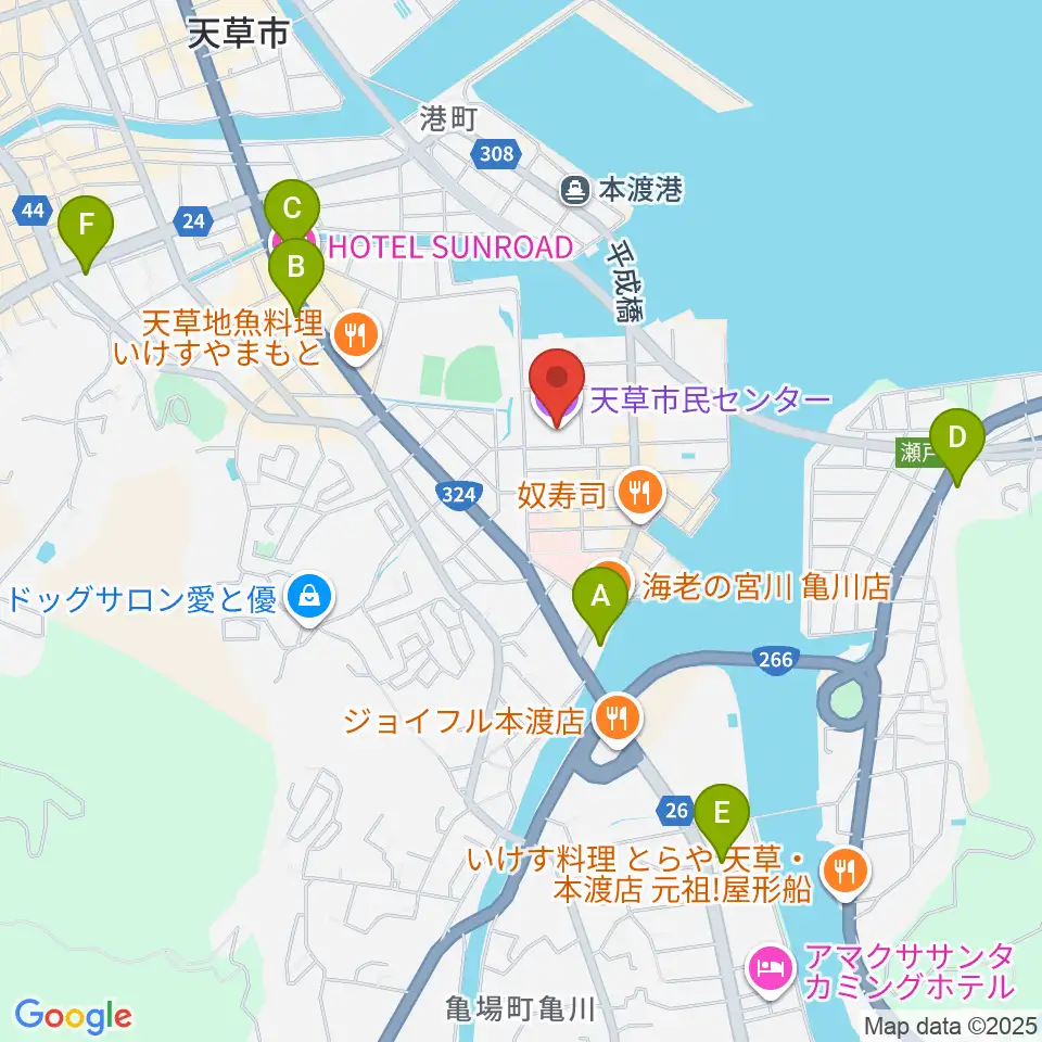 天草市民センター周辺のコンビニエンスストア一覧地図