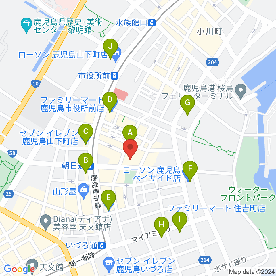 鹿児島県産業会館周辺のコンビニエンスストア一覧地図