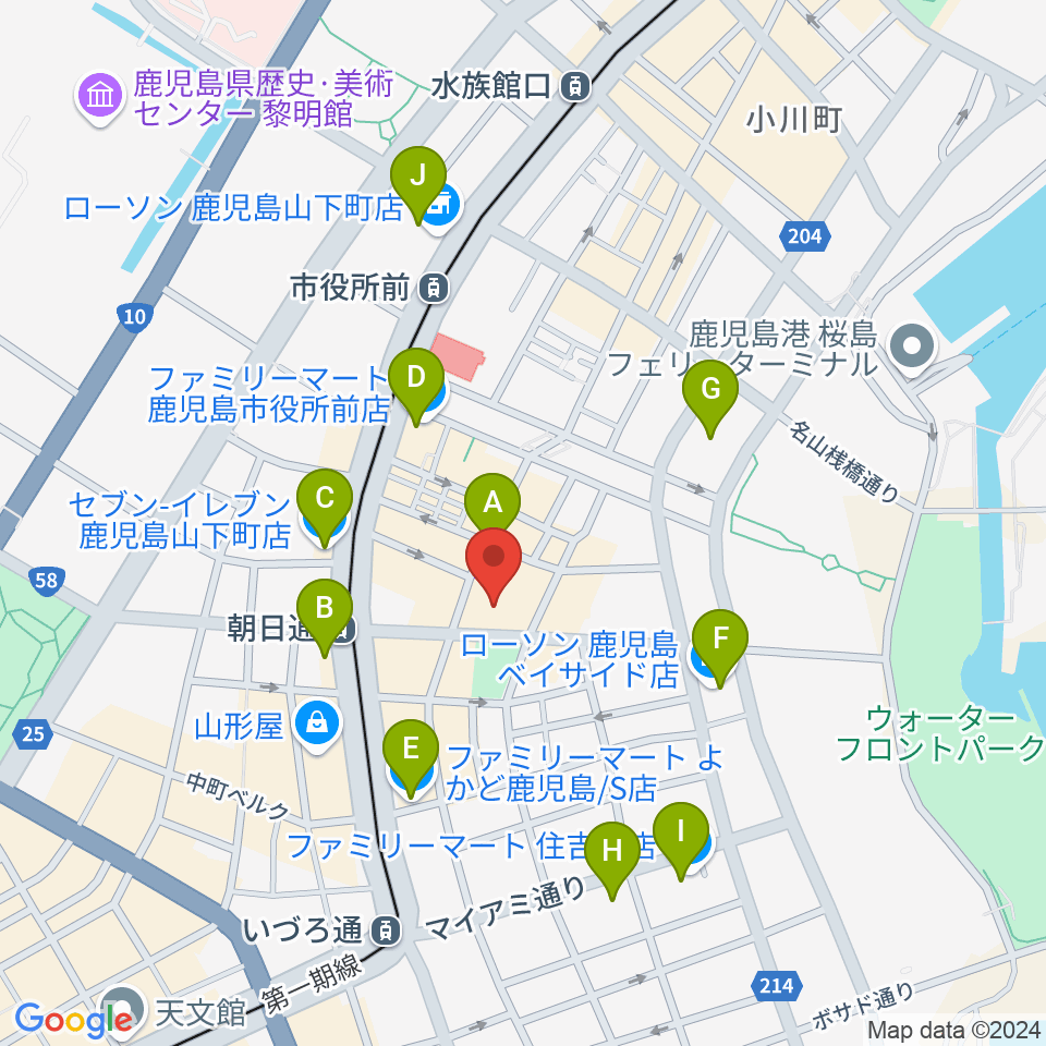 鹿児島県産業会館周辺のコンビニエンスストア一覧地図