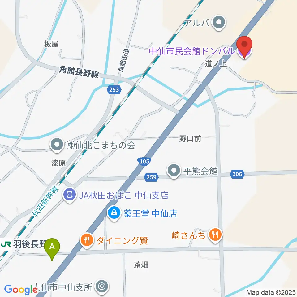 中仙市民会館ドンパル周辺のコンビニエンスストア一覧地図
