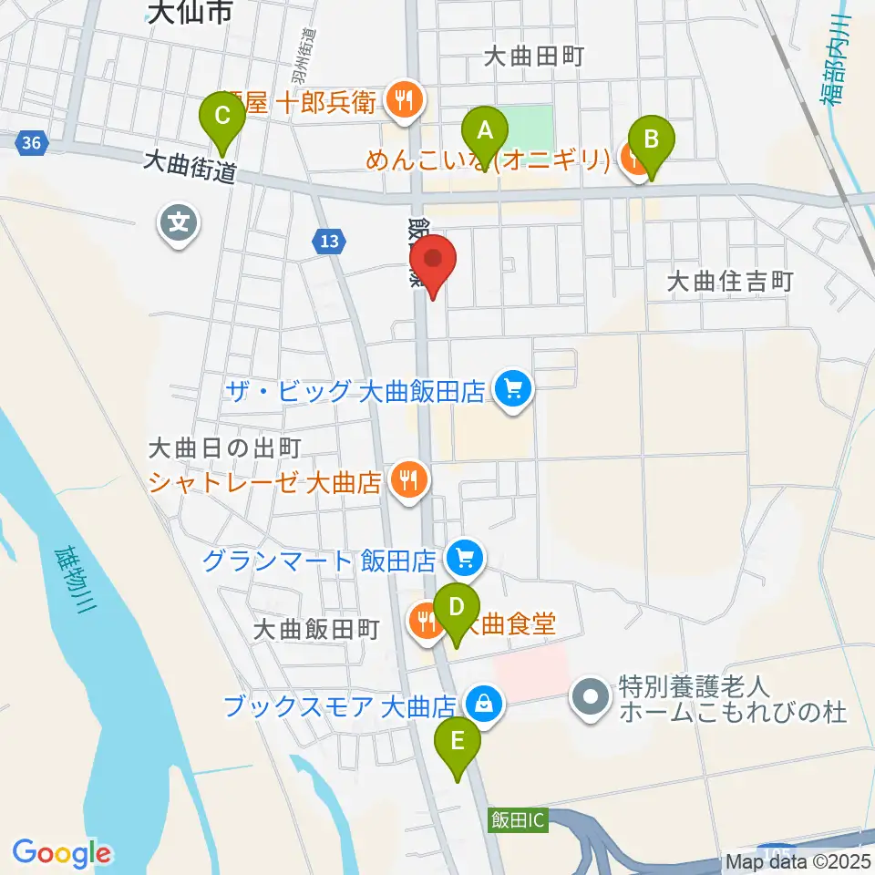 大曲市民会館周辺のコンビニエンスストア一覧地図