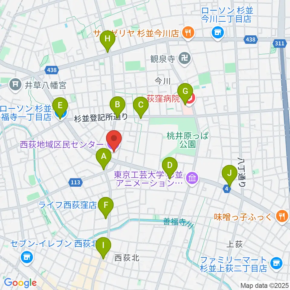西荻地域区民センター周辺のコンビニエンスストア一覧地図