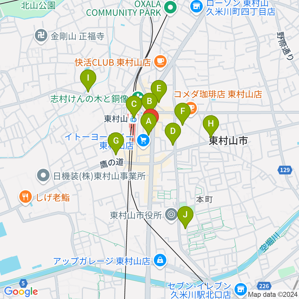 東村山市立中央公民館周辺のコンビニエンスストア一覧地図