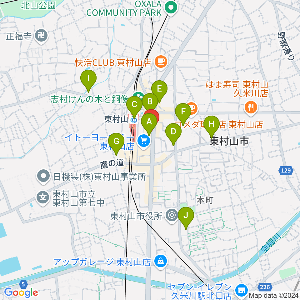 東村山市立中央公民館周辺のコンビニエンスストア一覧地図