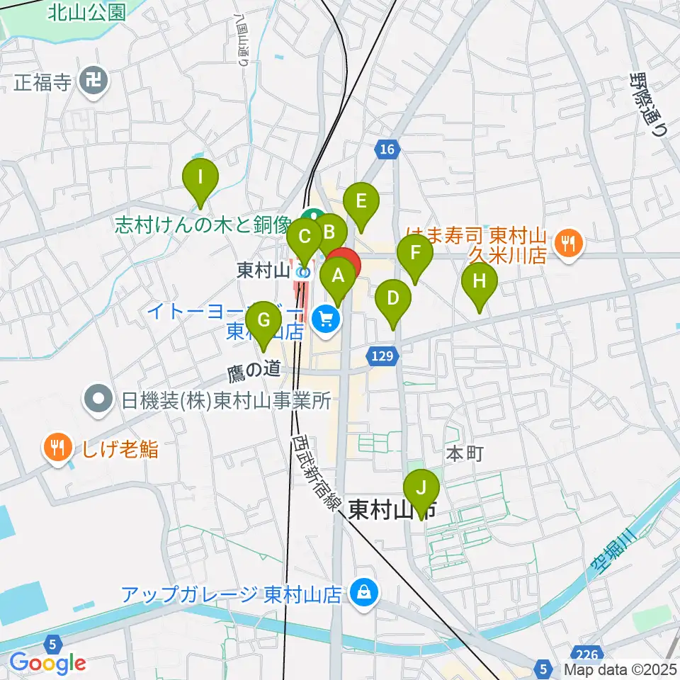 東村山市立中央公民館周辺のコンビニエンスストア一覧地図