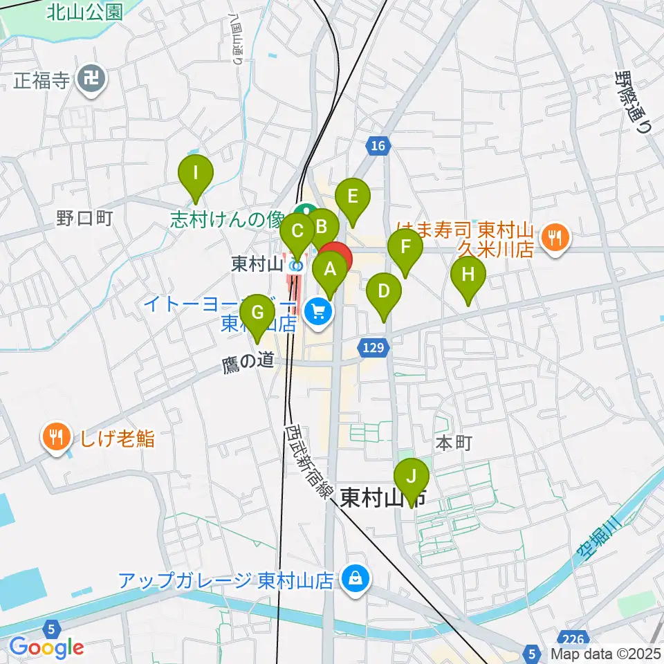 東村山市立中央公民館周辺のコンビニエンスストア一覧地図