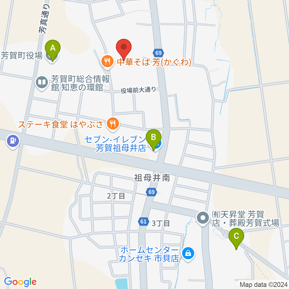 芳賀町民会館周辺のコンビニエンスストア一覧地図