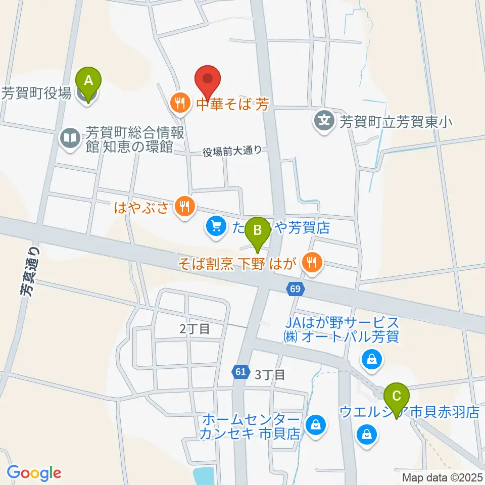 芳賀町民会館周辺のコンビニエンスストア一覧地図