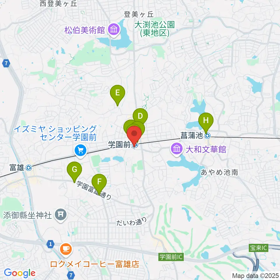 学園前ホール周辺のコンビニエンスストア一覧地図