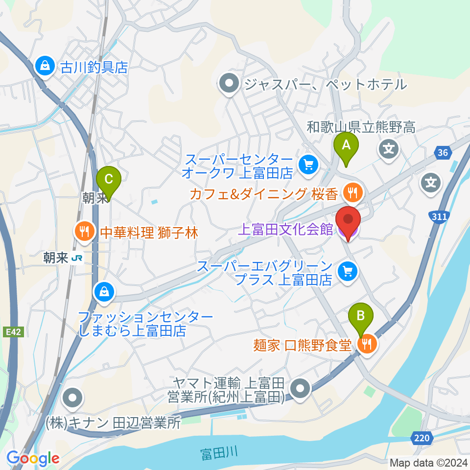 上富田文化会館周辺のコンビニエンスストア一覧地図