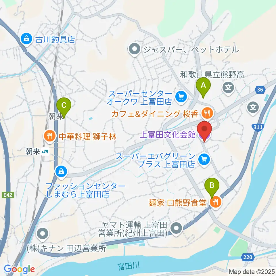 上富田文化会館周辺のコンビニエンスストア一覧地図