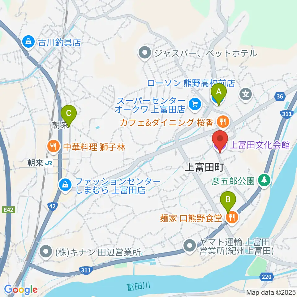 上富田文化会館周辺のコンビニエンスストア一覧地図