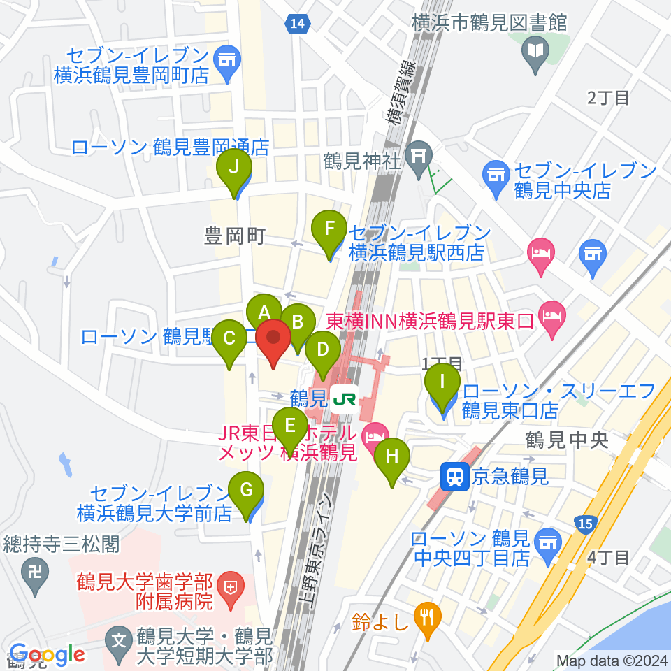 横浜市鶴見公会堂周辺のコンビニエンスストア一覧地図