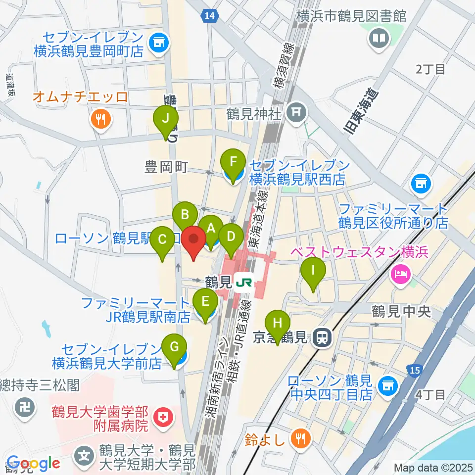 横浜市鶴見公会堂周辺のコンビニエンスストア一覧地図