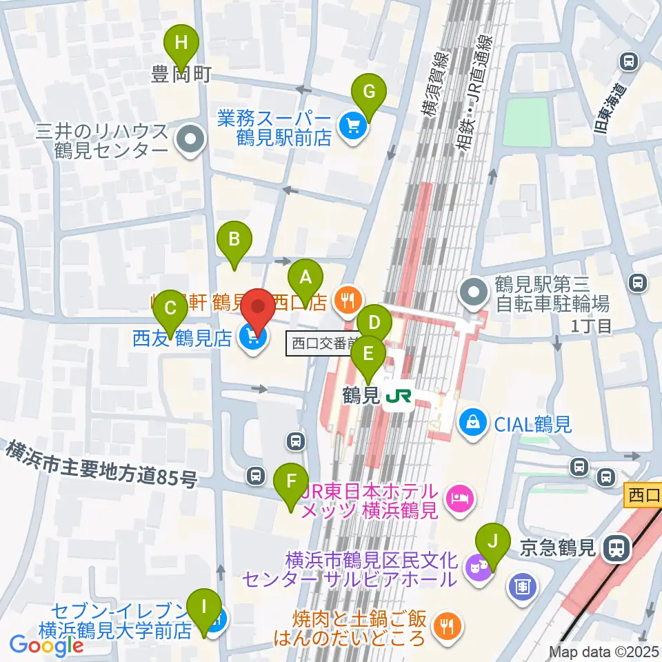 横浜市鶴見公会堂周辺のコンビニエンスストア一覧地図