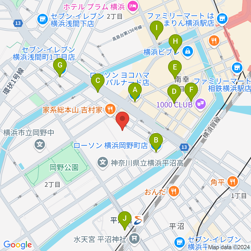 横浜市西公会堂周辺のコンビニエンスストア一覧地図