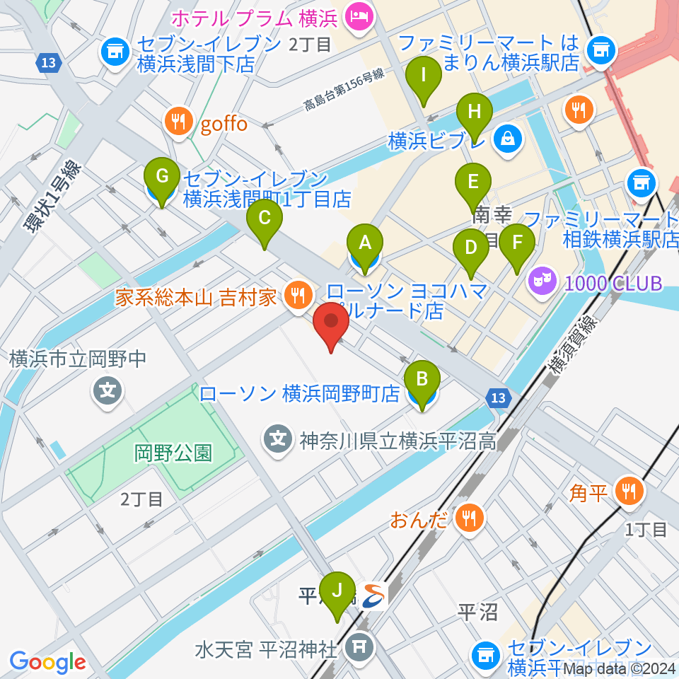 横浜市西公会堂周辺のコンビニエンスストア一覧地図