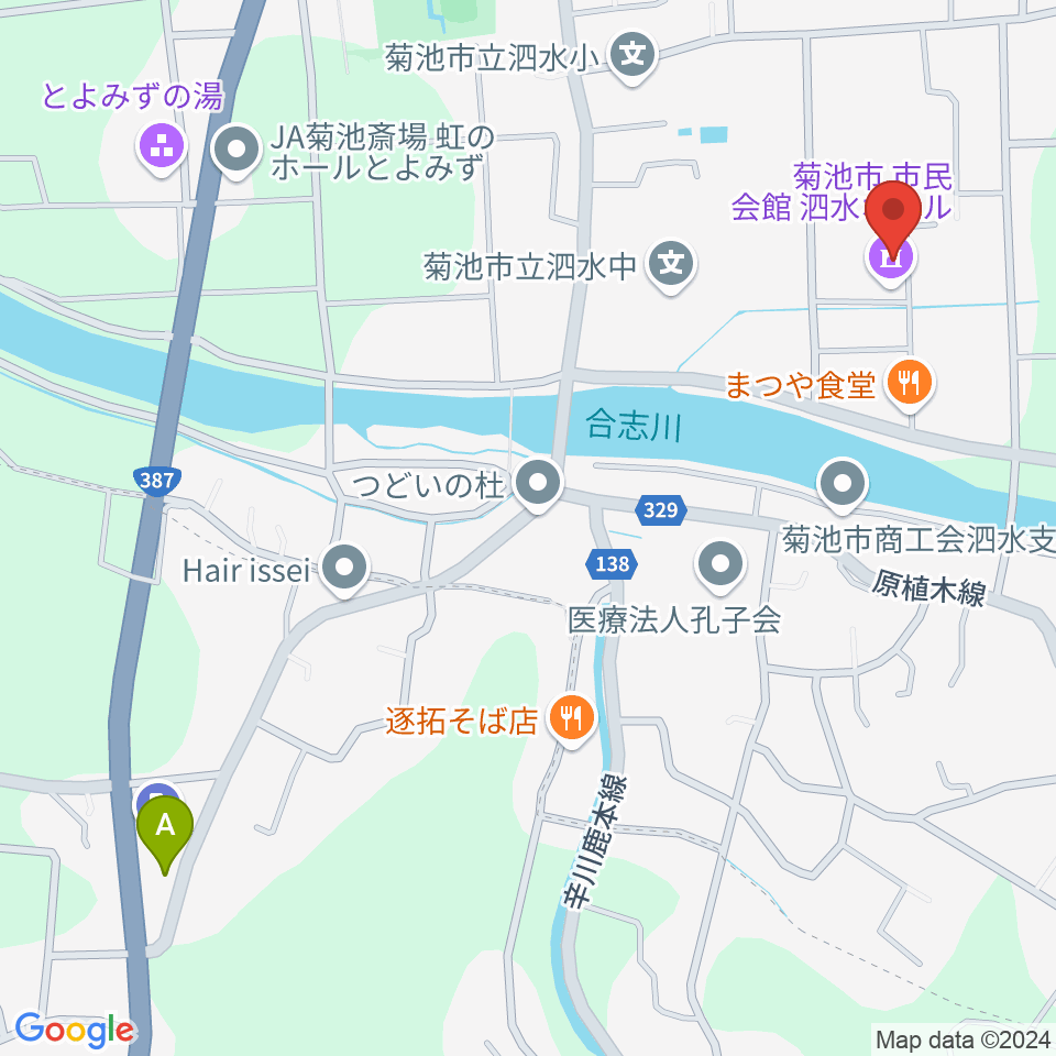 菊池市泗水ホール周辺のコンビニエンスストア一覧地図