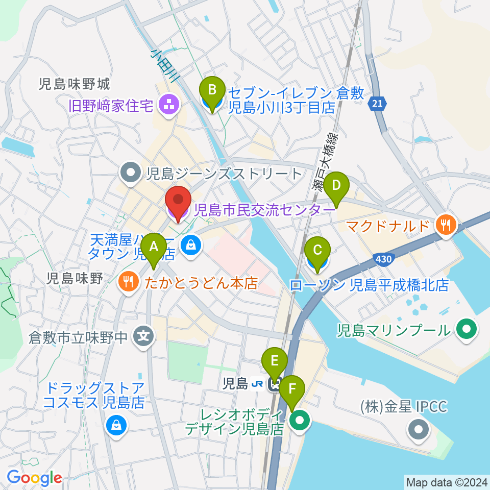 児島市民交流センター周辺のコンビニエンスストア一覧地図