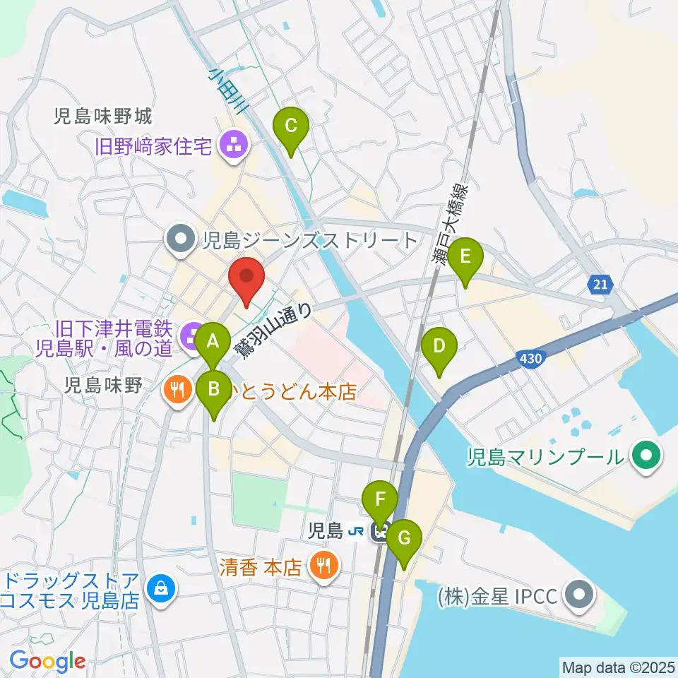 児島市民交流センター周辺のコンビニエンスストア一覧地図