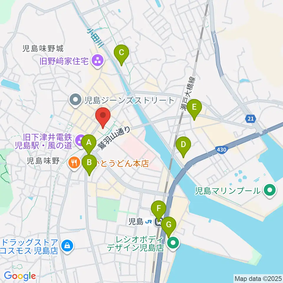 児島市民交流センター周辺のコンビニエンスストア一覧地図