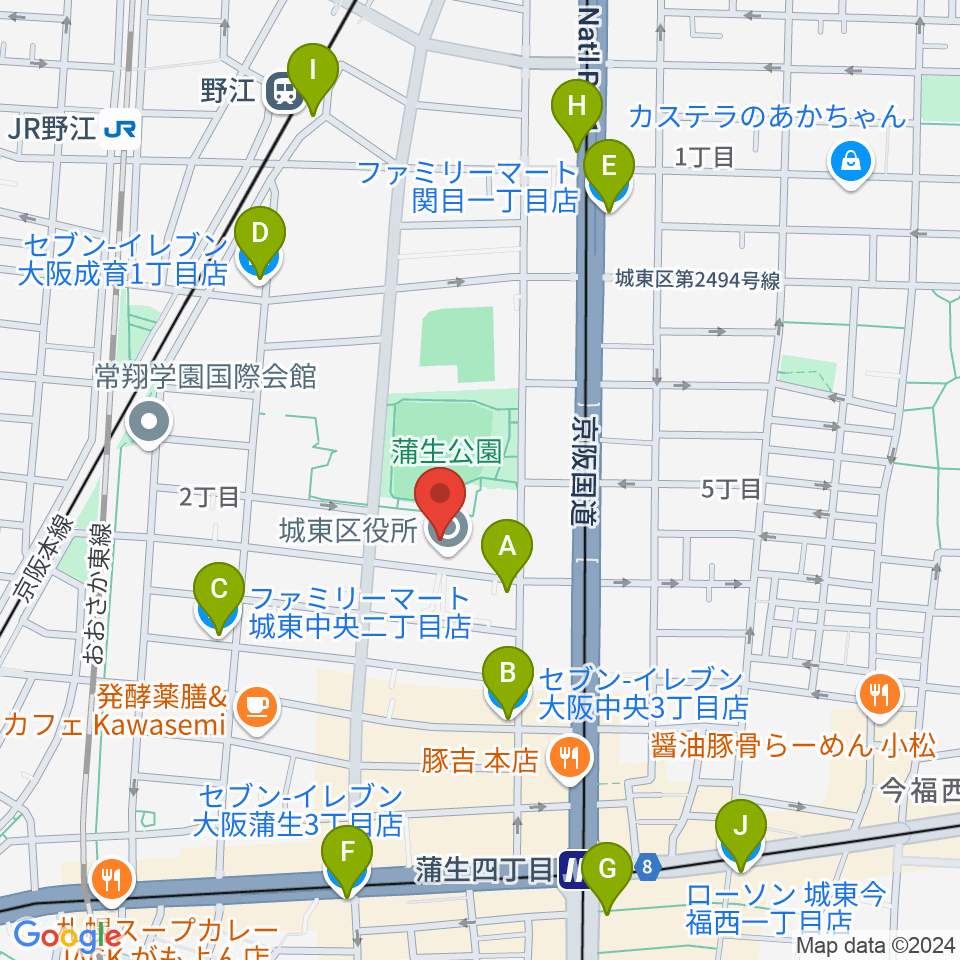 大阪市立城東区民センター周辺のコンビニエンスストア一覧地図