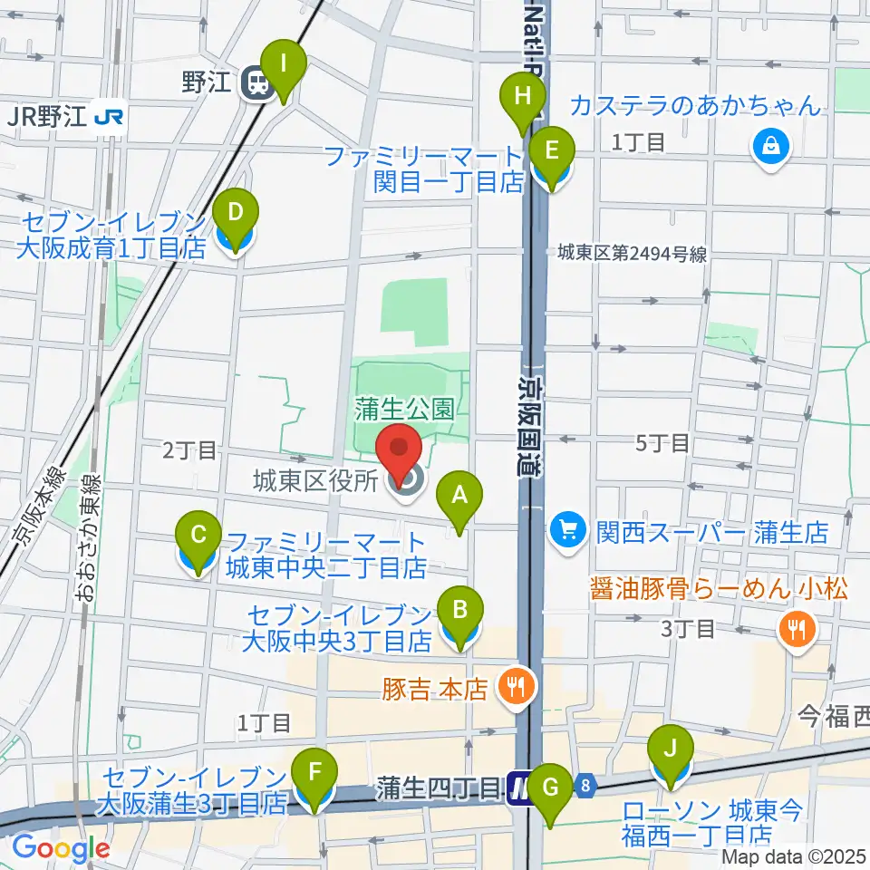 大阪市立城東区民センター周辺のコンビニエンスストア一覧地図