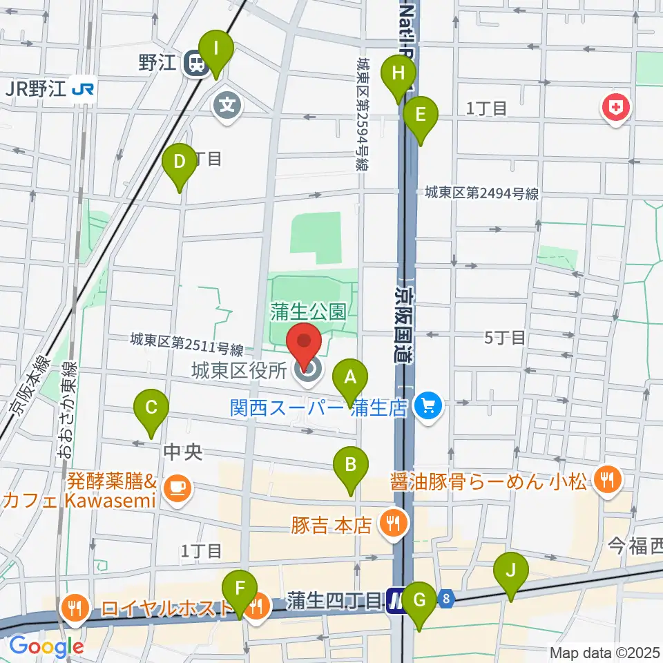 大阪市立城東区民センター周辺のコンビニエンスストア一覧地図