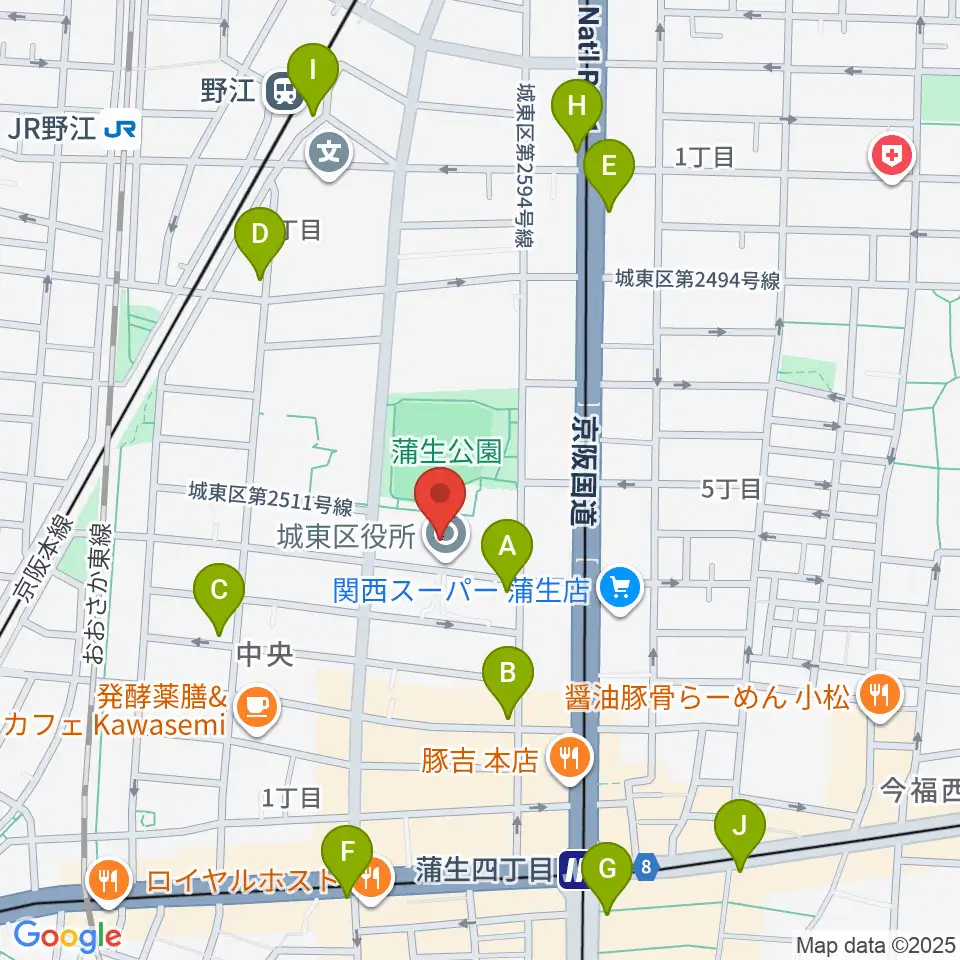 大阪市立城東区民センター周辺のコンビニエンスストア一覧地図