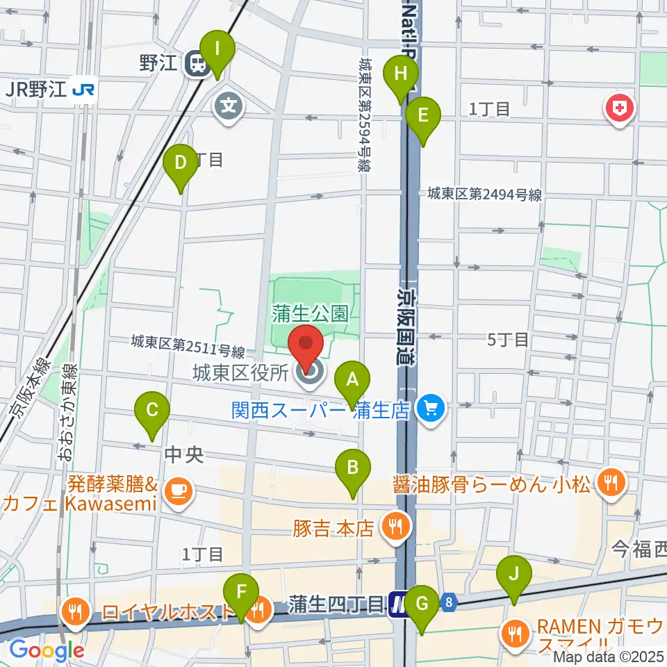 大阪市立城東区民センター周辺のコンビニエンスストア一覧地図