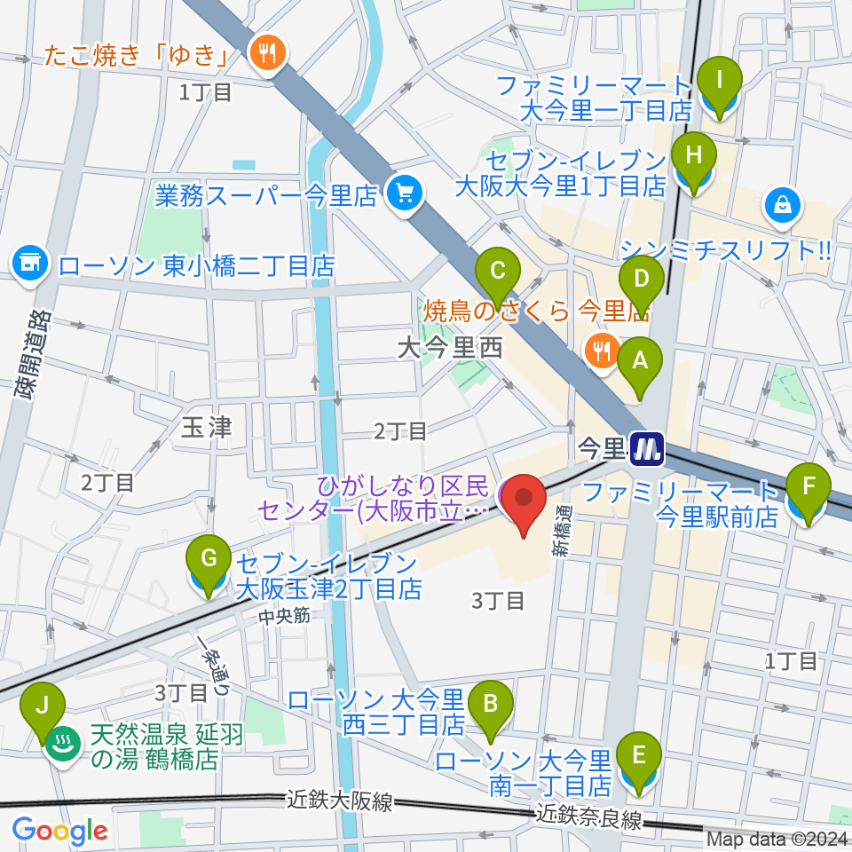 コミ協ひがしなり区民センター周辺のコンビニエンスストア一覧地図