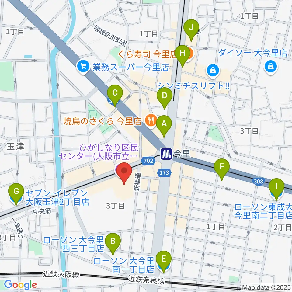 コミ協ひがしなり区民センター周辺のコンビニエンスストア一覧地図