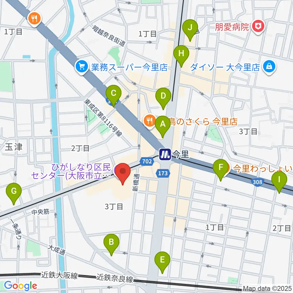 コミ協ひがしなり区民センター周辺のコンビニエンスストア一覧地図