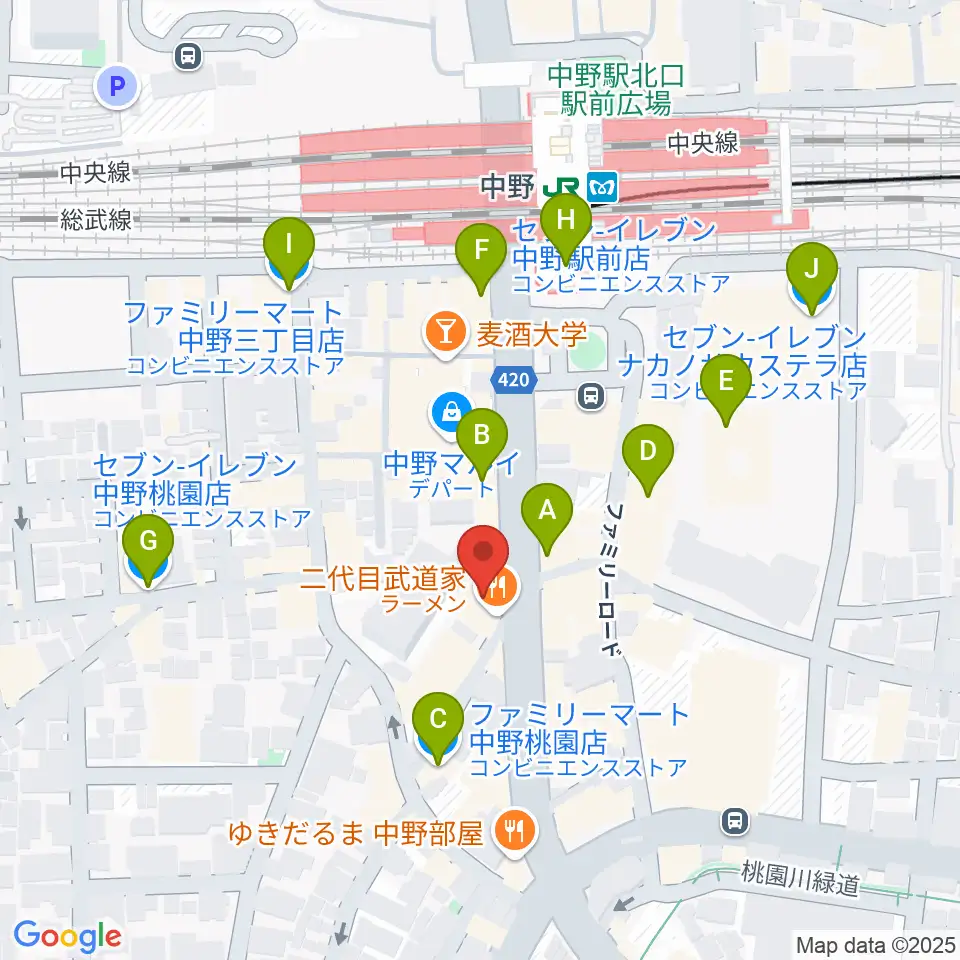 ミュージックセンター中野周辺のコンビニエンスストア一覧地図