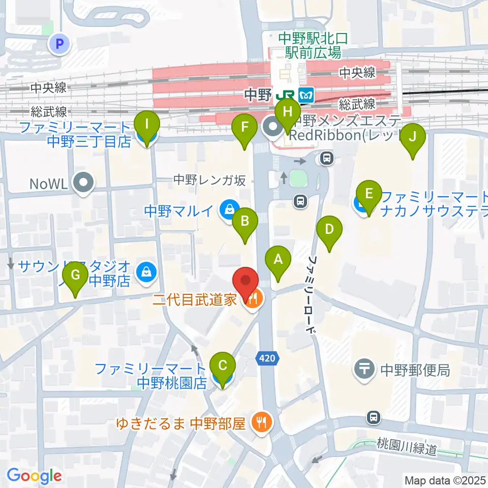 ミュージックセンター中野周辺のコンビニエンスストア一覧地図