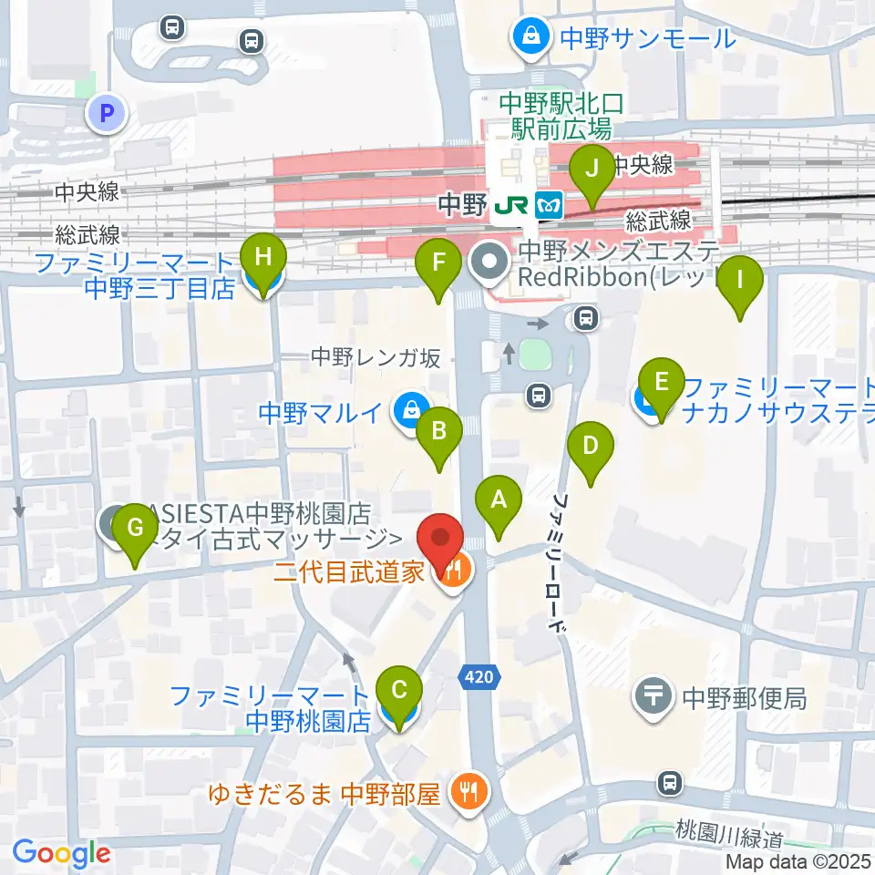 ミュージックセンター中野周辺のコンビニエンスストア一覧地図